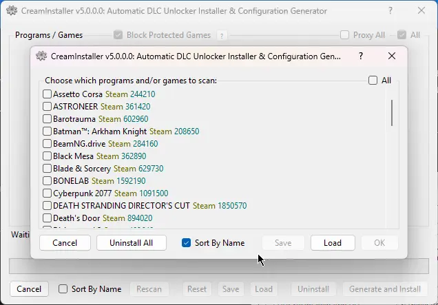 Интерфейс CreamInstaller